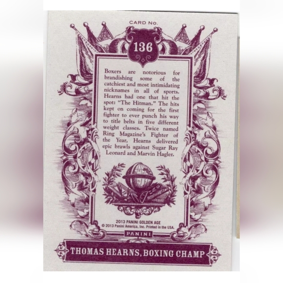 Tommy Hearns 🥊 Boxing Trading Card Panini #136 🔥 Hitman Hearns - Picture 2 of 4